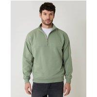 threadbare Men's Relaxed Fit Half Zip Sweatshirt in Green | Size: 2XL