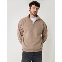 threadbare Men's Relaxed Fit Half Zip Sweatshirt in Beige | Size: Small