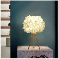 H&O Direct E27 Fabric Lampshade Wooden Tripod Base Table Lamp Fixtures Decor - Warm Light in White