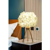 Living and Home Fabric Lampshade Wooden Tripod Base Table Lamp in White