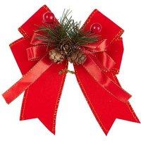 Living and Home Premium 6-Pack Christmas Bows Adorned with Pine Cones and Green Needles in Red