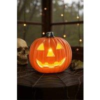 H&O Direct 20x18cm Halloween LED Round Pumpkin Lantern - Hollow Plastic Design in Orange | Size: 20x18 cm