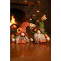 Living and Home 2Pcs Halloween Gnome Couple Ornaments Faceless Plush Standing Dolls for Tabletop & Shelf Decoration in Orange