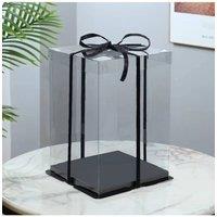 Living and Home 17x28cm PVC Rectangular Cake Box Gift Box with Clear Lid & Ribbon in Black | Size: 17x28 cm
