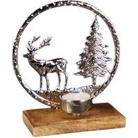 Four Candle Metal Reindeer Scene Tealight in Silver