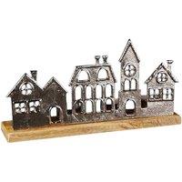 Four Candle Metal Townscape Tealight Holder in Silver