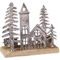 Four Candle Metal Townscape Tealight Holder in Silver