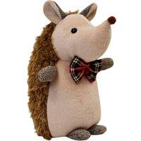 Four Candle Furry Hedgehog with Bow Tie Doorstop in Brown