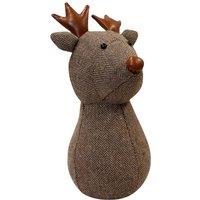 Four Candle Herringbone Fabric Reindeer Head Doorstop in Brown