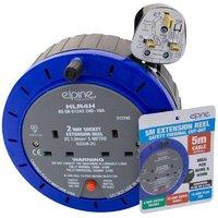 BARGAINS-GALORE 2 Way 5m Reel Extension Lead UK Cable Electric Mains Surge Protected in Dark Blue