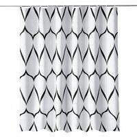 Neel Blue Lattice Design Bathroom Shower Curtain with Hooks, Anti-Mould Mildew Resistant in White | Size: 180 cm width x 180 cm drop