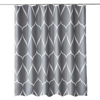 Neel Blue Lattice Design Bathroom Shower Curtain with Hooks, Anti-Mould Mildew Resistant in Dark Grey | Size: 180 cm width x 180 cm drop