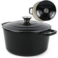 Andrew James 26cm Cast Iron Casserole Dish in Black