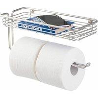 PAWNORA Double Toilet Roll Holder Wall Mounted Bathroom Shelf Organiser in Silver