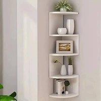 KORVIXA White 5 Tier Floating Corner Shelf Wooden Storage Display Rack in Warm White | Size: 100 cm x 100 cm
