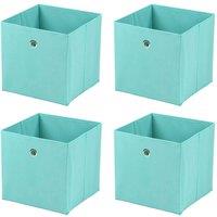 PAWNORA 4 Pack Turquoise Foldable Canvas Storage Box Fabric Cube Basket