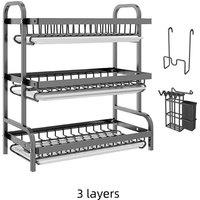 Kelvenix 3 layers Black Dish Drainer Rack with Drip Tray Cutlery Holder | Size: 10000mm x 520mm