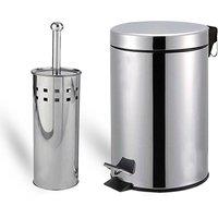 NESTLUNE Silver 3 Litre Bathroom Pedal Rubbish Waste Bin & Toilet Brush