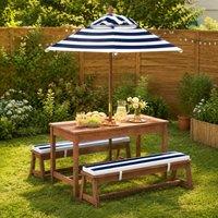 STILVORA Kids Picnic Table Set with Umbrella & Cushions in Blue