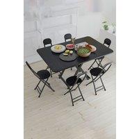 Living and Home 7pcs Folding Table and 6 Chairs Set Indoor Outdoor Bistro Kitchen Dining Set Furniture in Black