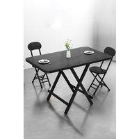 Living and Home 3-Piece Set 100cm Folding Dining Table & 2 Chairs Indoor Outdoor Dining Table Suitable for Six People in Black