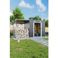H&O Direct Outdoor Metal Storage Shed with Lean-to in Dark Grey