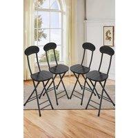 Living and Home Set of 4 Compact Wooden Black Folding Dining Chair with Metal Legs
