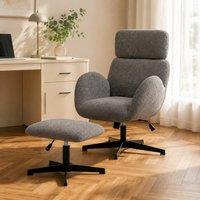 STILVORA Grey Velvet Swivel Armchair & Footstool Set