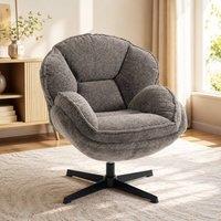 STILVORA Grey Velvet Swivel Armchair with Wingback Design
