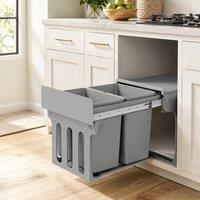 STILVORA Pull Out Bin with 2 x 15L Removable Compartments in Grey