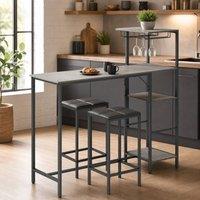 STILVORA 3-Piece Breakfast Bar Set with Storage & Stools in Grey