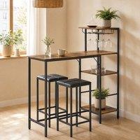 STILVORA 3 Piece Bar Table & Stools Set with Storage in Dark Brown