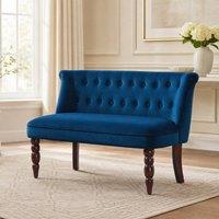 STILVORA 2 Seater Sofa with Button Tufted Wingback, Blue Velvet