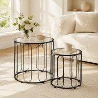 STILVORA Set of 2 Black Glass Nesting Coffee Tables