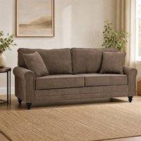 STILVORA 3 Seater Sofa with Wooden Legs in Brown