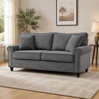 STILVORA 3 Seater Sofa with Pillows & Wooden Legs in Grey