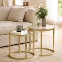 STILVORA Nest of Tables with Tempered Glass & Steel Frame in Gold