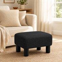 STILVORA Footstool with Linen Upholstery Black