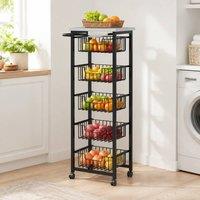 STILVORA Kitchen Trolley with 5 Baskets & Marble-Effect Top in Black