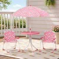 STILVORA Children's Garden Table & Chair Set with Umbrella in Pink