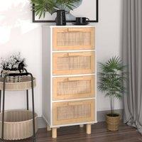 Berkfield Home Sideboard White 40x30x90 cm Solid Wood Pine & Natural Rattan | Size: 40 x 30 x 90 cm