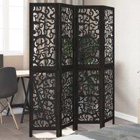Berkfield Home Room Divider 4 Panels Black Solid Wood Paulownia