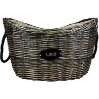 Four Candle Grey Wicker Oval Log Basket with Hessian Lining