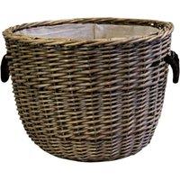 Four Candle Willow Log Basket with Hessian Liner - 48cm in Grey