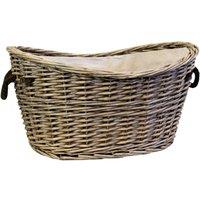Four Candle Willow Oval Log Basket with Hessian & Rope Handles in Grey