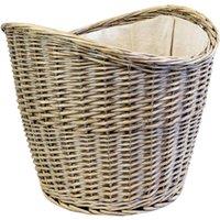 Four Candle Willow Oval Log Basket with Hessian Liner in Grey