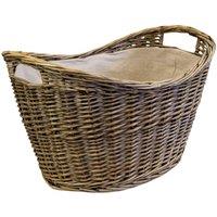 Four Candle Willow Oval Scooped Log Basket with Hessian Liner in Grey