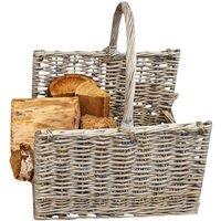 Four Candle Greywash Willow Log Basket - 45cm in Grey