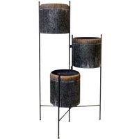 Four Candle Three Tier Galvanised Zinc Planter Stand Rustic Garden Display in Grey