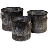 Four Candle Set of 3 Rustic Meadow Embossed Zinc Planters in Grey